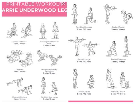 Carrie underwood leg workout - In an interview with Women’s Health in 2020, Underwood said her leg workout consisted of six supersets of three moves, each done for three or four sets. The exercises listed included tuck jumps, Romanian deadlifts, walking lunges, and elevated sumo squats. The star also said she loved running on the treadmill (check out the best …